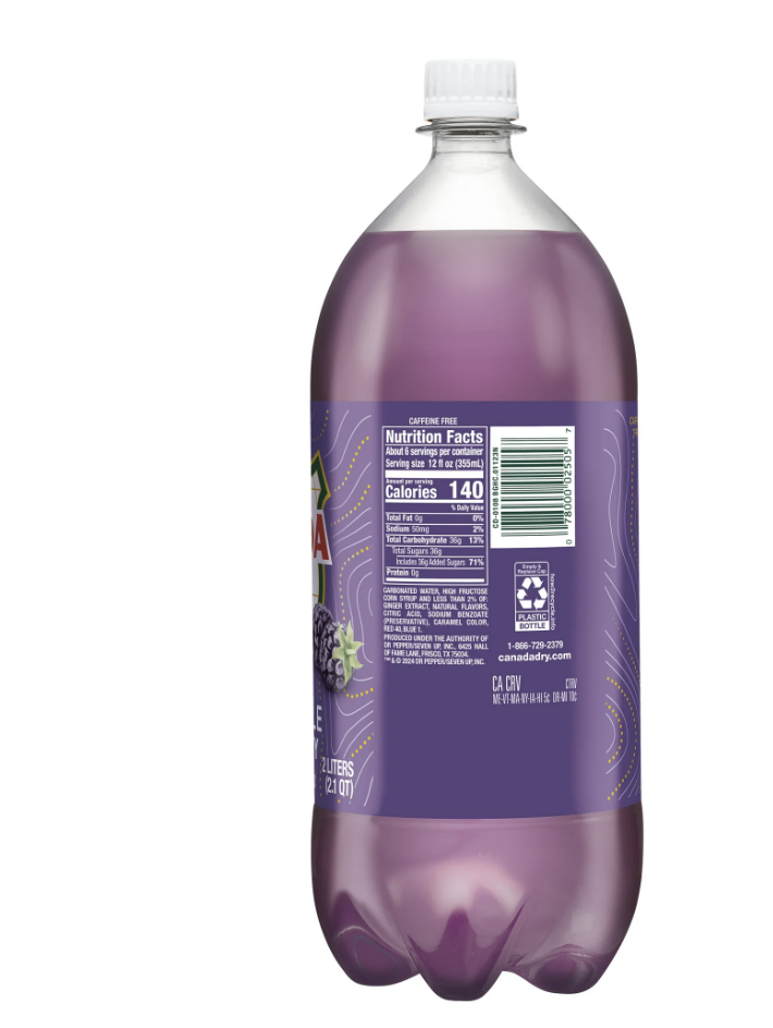 Caffeine Free Blackberry Ginger Ale Soda Pop, 2 L, Bottle